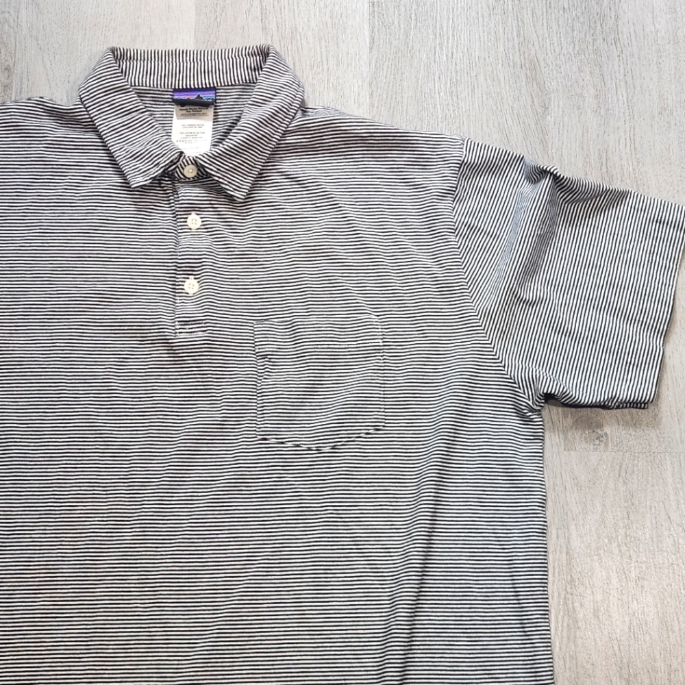 Patagonia Performance Polo Shirt Mens Large Pin Striped Squeaky Clean Outdoors